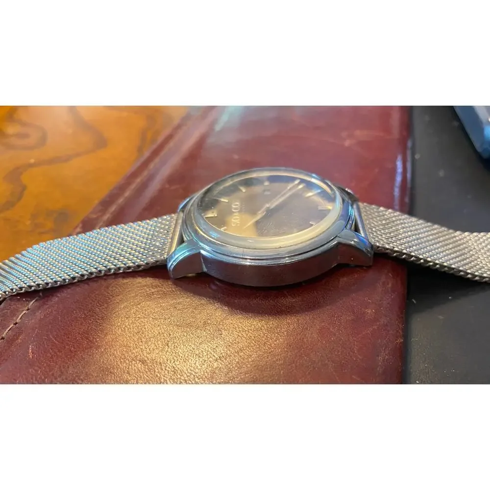 Men's 42mm silver Tone SO & CO watch, Adjustable Mesh Band, Date